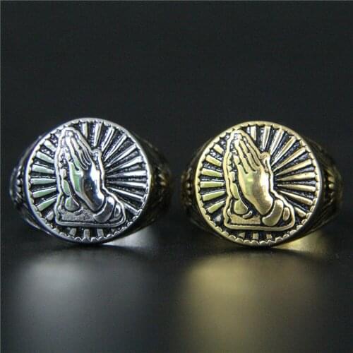 1pc Support Dropship Prayer Blessing Hand Ring 316L Stainless Steel Jewelry Band Party Pray Ring