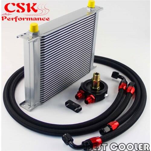 30 Row AN-8/AN8 Engine Transmission Oil Cooler + Filter Adapter Kit Black