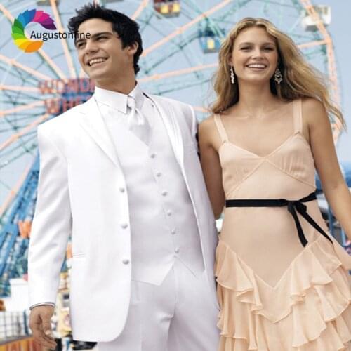 White Mens Classic Suit for Wedding Groom Tuxedos 3 Pieces(Jacket+Pants+Vest) Groomsmen Set Best Man Blaze Costum Homme Ternos