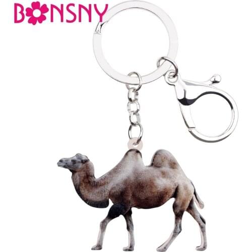 Bonsny Acrylic Walking Camel Llama Key Chains Keychains Holders African Animal Jewelry For Women Girls Car Bag Charms Gift Bulk