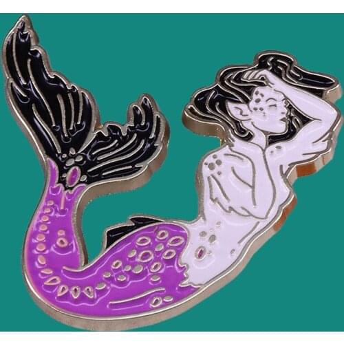 Beautiful Women Fish Lapel Enamel Pins Brooch Collecting Cartoon Metal Badges Backpack Hat Collar Fashion Jewelry Gifts Adorn