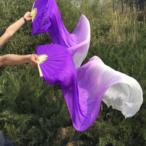 New 1pair=2pcs Purple/light-Purple/White 100% pure silk belly dance Fans sexy dancing 100% real silk Fans Veil 180 * 90cm