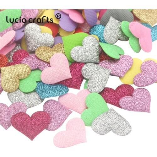 Lucia Crafts 20pcs/lot Glitter heart Felt Cloth Non-woven Fabric DIY Kids Applique Wedding Decor B1106