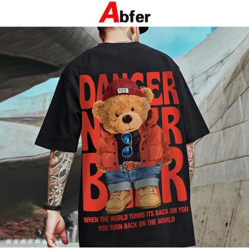 Abfer Western Style Retro T Shirt Men Cartoon Bear Printed Graphic T Shirts Oversized Hip Hop Anime Aesthetic Tshirts Tops Tee