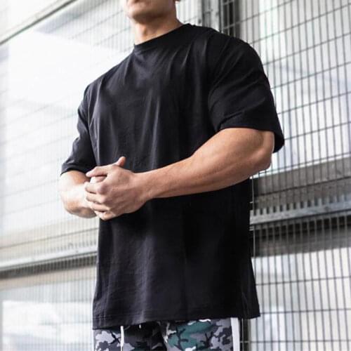 Mens Loose Oversized Fit Short Sleeve T-shirt With Dropped Shoulder Retro Fitness T Shirt Summer Gym Bodybuilding Tops Tees