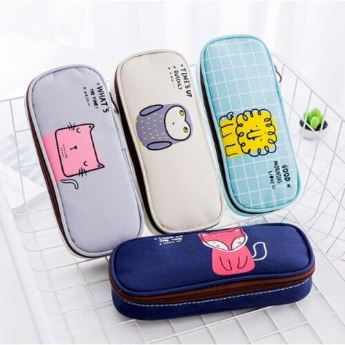 1PC Large Capacity Kawaii Animal Canvas Pencil Case For Kids Girls Pencilcase Bag School Stationery Escolar Study Birthday Gift