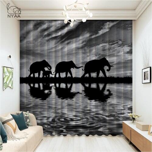 Art Painting Oil Color Elephant Curtians French Window Hotel Bathroom Curtain Modern Europe Curtains For Balcony Micro Shading