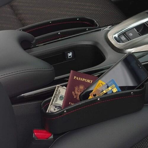 PU Leather Car Seat Pockets Storage Organizer Car Seat Side Drop Caddy Catcher for Cellphone Wallet Coin Key with Non-Slip Mat