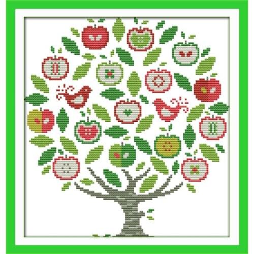 Joy Sunday The Apple Tree Counted Cross Stitch Kits 11&14CT DMC DIY Embroidery Kits Needlework for Home Decor Handmade Gift