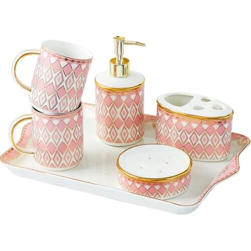 Ceramic Bathroom Toiletries Accessories Set Soap Dispenser Toothbrush Holder & Gargle Cups Tary Lavatory Products Wedding Gifts