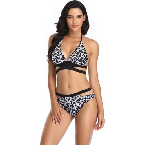 Sexy Bandage Bikini Women Leopard Print Swimwear Push Up Swimsuit Brazilian Biquini Halter Bikinis Pads Bathing Suit High Waist