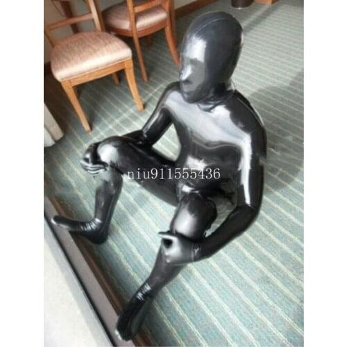 Handmade Unisex Latex Catsuit with Hood&Gloves Socks Tight Transvestite Bodysuit for Men Halloween Costumes for Men
