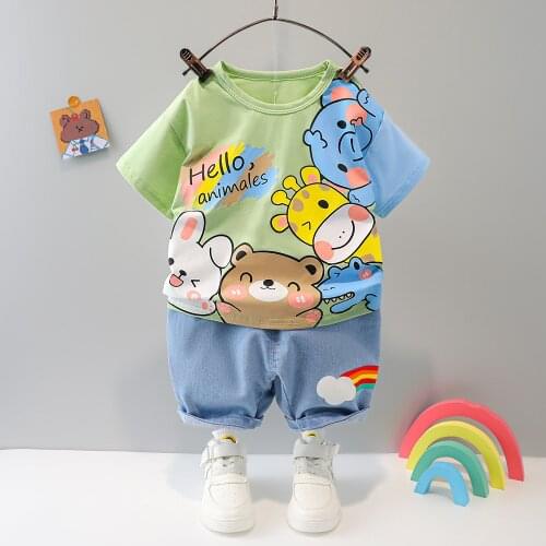 Summer 2021 Boy Clothes 1234 years old Cute Cartoon Fashionable Cotton Short Sleeve Casual Handsome Breathable Shorts Suit