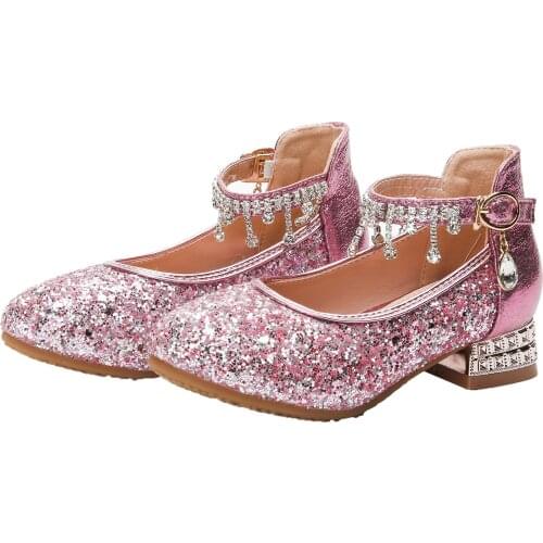 Fashion Princess Shoes For Toddler Girls Low Heels Crystal Children Round Toe Dress Shoes Rhinestone Pendant Wedding Party Shoes