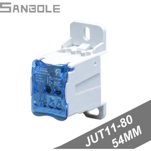 Mounting Holes 54MM Terminal Block Distributor Large Current Connection JUT11-80 Rectangle AC/DC Copper