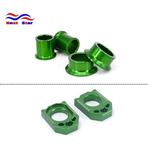 Motorcycle CNC Front Rear Billet Wheel Hub Spacers Chain Adjuster Axle Block For KAWASAKI KX125 KX250 06-08 KXF250 KXF450 06-14