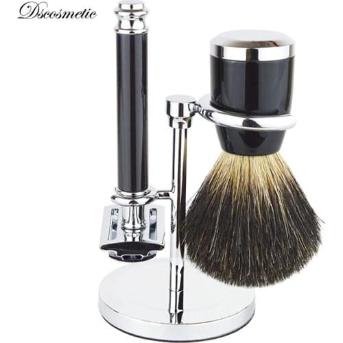 DS shaving brush set with badger hair shaving brush double edge safety shaving razor holder and shaving brush stand