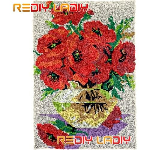 Latch Hook Rug Kits Poppy Vase Plush Wall Hanging DIY Carpet Rug Chunky Yarn Arts Cushion Crocheted Floor Mat Hobby & Crafts