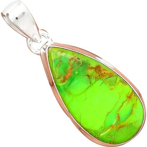 Nature Green Mohave Turquoise Pendant 925 Sterling Silver, 43 mm, MHBAP5318