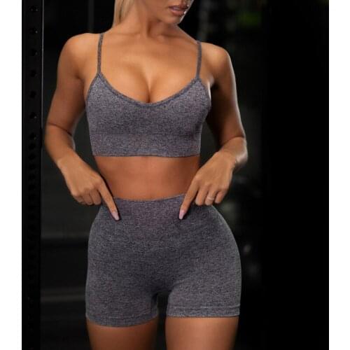 NCLAGEN Women Sexy Sports Bra Fitness Yoga Suit Gym Workout Running Gymwear Push-up Crop Top Halter Shorts Sweat Two-piece Set