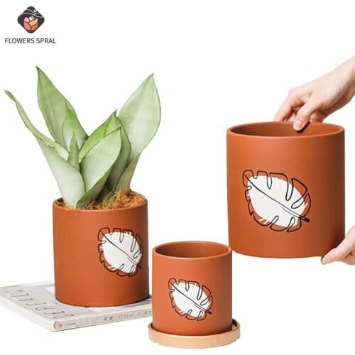 The New Simple Creative Flower Pot Cactus Succulent Vase Flower Pot Nordic Style Ceramic With Tray Gardening Planting Tools 2021