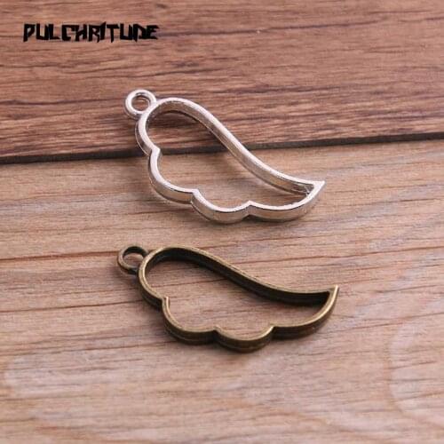 6pcs 17*36mm Two Color Alloy Jewelry Accessories Animal Wing Charm Hollow Glue Blank Pendant Tray Bezel 12B34