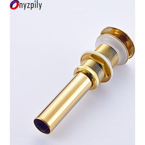 Golden Polished Bathroom Faucet Vanity Vessel Sink Pop Up Drain Stopper with Overflow