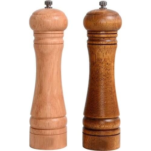 Practical 2 Pieces Manual Spice Mill Wood, with Adjustable Salt and Pepper Mill Wood, Wooden Pepper Mill Salt Mill