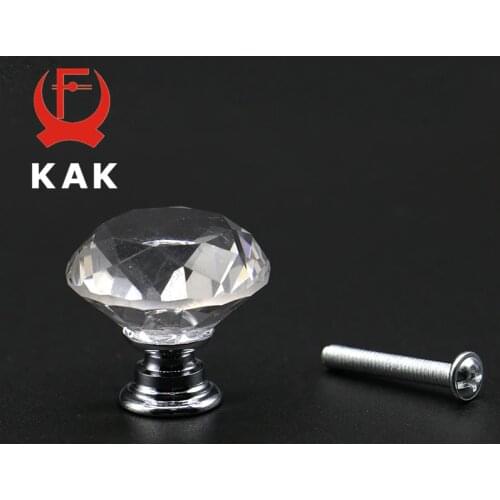 KAK 5pcs/lot 20-40mm Diamond Shape Design Crystal Glass Knobs Cupboard Drawer Pull Kitchen Cabinet Wardrobe Handles Hardware