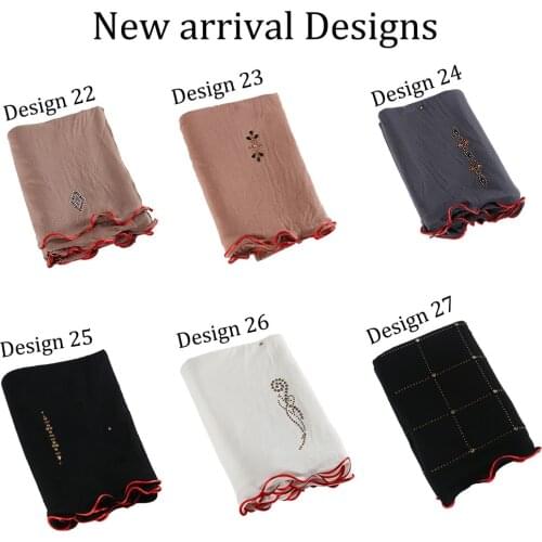2 redline Beautiful Diamond Cotton Jersey Muslim Women Fashion Hijab Scarf Mix Design With High quality Rhinestone Long shawl