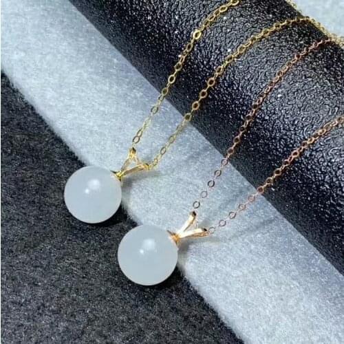 SHILOVEM 18k yellow gold real natural white Jasper pendants Christmas Gift fine Jewelry wedding no necklace 10mm mymz101099hby