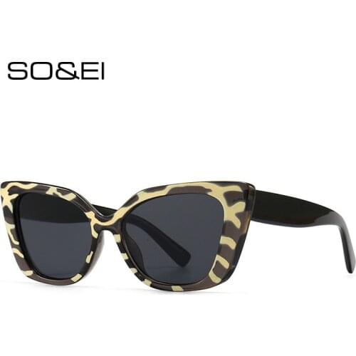 SO&EI Fashion Cat Eye Women Sunglasses Retro Brand Designer Champagne Leopard Eyewear Shades UV400 Men Trending Sun Glasses