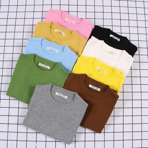 New Autumn Kids Knitted Pullovers Cotton Baby Girls Boys Sweater Pure Color Korean Style Tops Children Clothing Unisex Sweaters