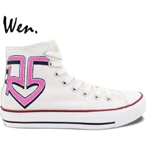 Wen Hand Painted Shoes White Design Custom Shoes R5 High Top Women Girls' Canvas Sneakers