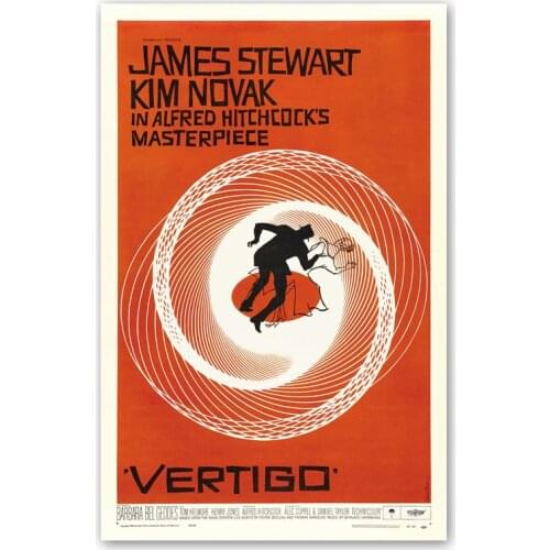 Vintage Poster, Movie Vertigo Wall Poster, Retro Film Silk Art Prints James Stewart Kim Novak Picture Home Bar Cafe Decoration
