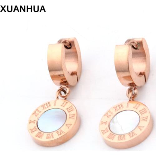 XUANHUA Wholesale Stainless Steel Round Shell Drop Earrings For Women Earings Fashion Jewelry Korean Earrings 2019 Brincos