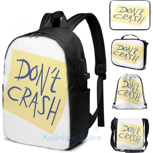 Funny Graphic print Dont Crash USB Charge Backpack men School bags Women bag Travel laptop bag