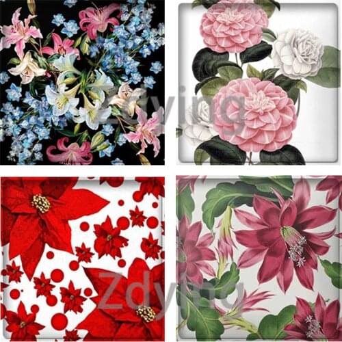 Zdying New Beautiful Rose Vintage Flowers Square Shape Glass Cabochon Art Picture Beads Demo Flat Back DIY Jewelry Findings