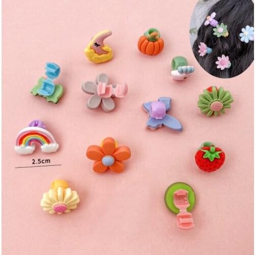 10Pcs/set Summer Candy Color Colorful Flower Bead Shaped Hair Claws for girls Popular Small Hair Clip Hair Stick Accessories