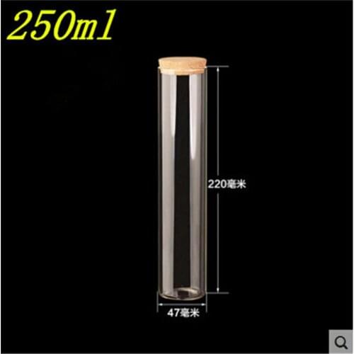 2 pcs 47x220 mm 250 ml Flat Bottom Glass Tube Bottles With Corks Creative DIY Empty Containers Vials Jars New Arrival