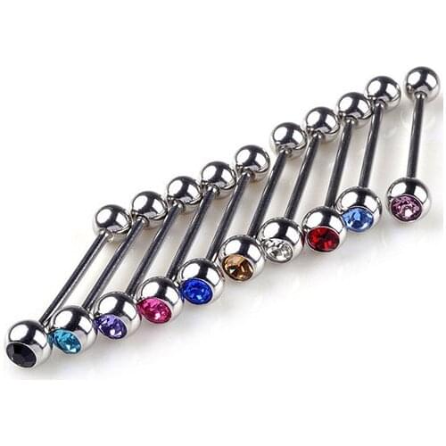 2 Pcs/Lot 1.6*19*5mm Zircon Mix Color Tragus Piercing 14 Gauge Piercing Langue Indian Style Body Jewelry Body Piercing