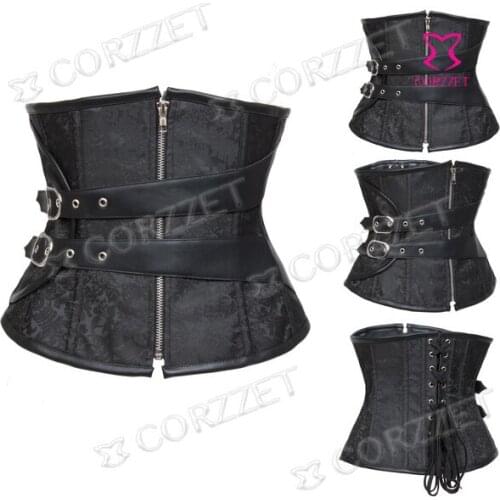 2015 Women Corpete Black Sexy Steel Boned Corselet Underbust Steampunk Corset Waist Trainer Cincher Shaper Corsets And Bustiers
