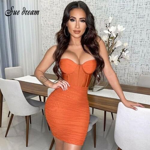 2021 Summer Womens New Sexy V-neck Spaghetti Straps Draped Bodycon Bandage Dress Fashion Club Party Dress Vestido