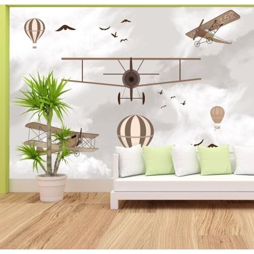 3d Murals Cartoon Glider Hot Air Balloons Stripe Wallpapers for Living Room Nursery Self Adhesive Contact Wall Papers Home Decor