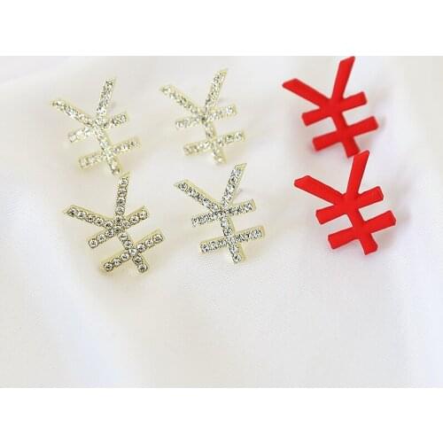 6pcs Funny and fun ￥ symbol alloy Rhinestone Stud Earrings For Women Creative diy jewelry earrings accessories materials