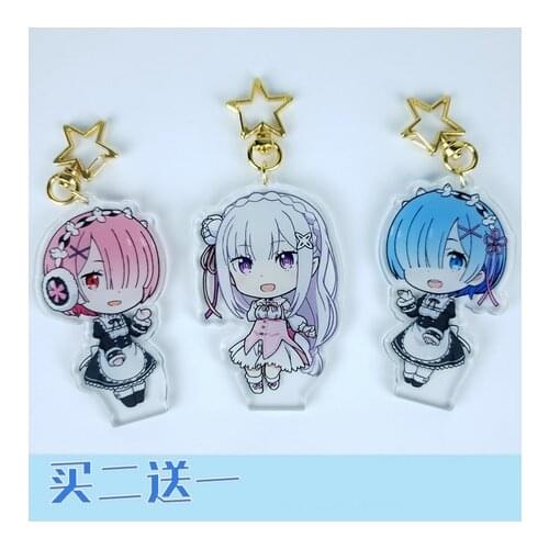 Anime Re:Life in a different world from zero Emilia Rem RamCosplay Keychain Acrylic Figure Keyring Bag Pendant Stand Model Toy