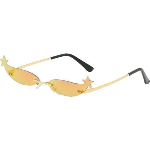 Brand Designer Rimless Cat Eye Sunglasses Cool Star Small Sunglasses Metal Frameless Narrow Sunglasses Fashion Women Eyewear