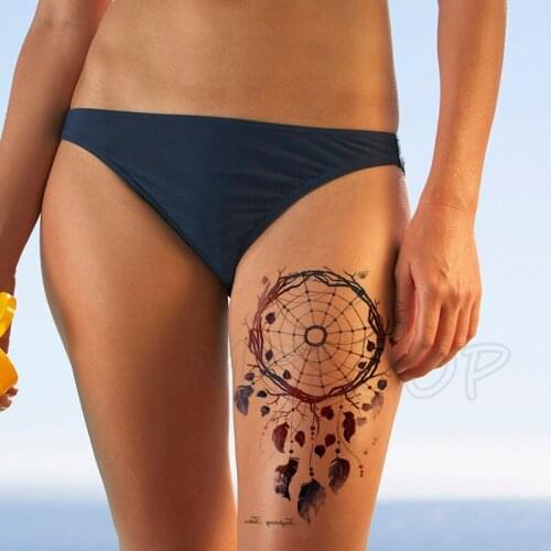 Color Dreamcatcher Feather Leaves Tattoos Stickers Women Body Waist Arm Art Tattoos Temporary Girls Butterfly Tatoos Rose Chains