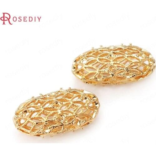 D346)4 pieces 10.5x20mm 24K Champagne Gold Color Plated Brass Oval Spacer Beads Bracelet Beads High Quality Jewelry Accessories