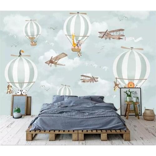 Childrens Room Wall Papers Kids 3D Cartoon Animal Balloon Photo Wallpaper Murals Home Decor Self Adhesive VinylSilk Wallpaper